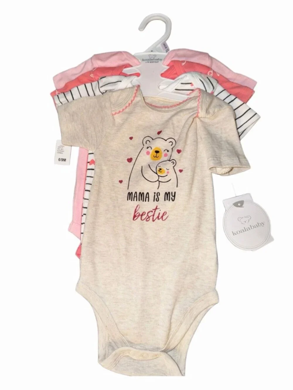 Koala Baby Girls Set of 4 Bodysuits Multi-Pattern Mas Besitos 6-9m